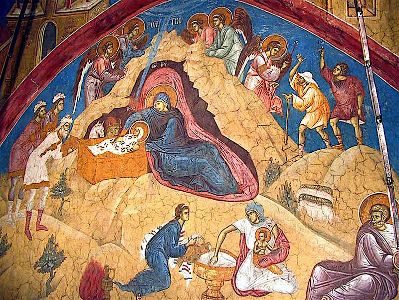 Рождество Христово - фреска. Сербия. Косово. Монастырь Высокие Дечаны